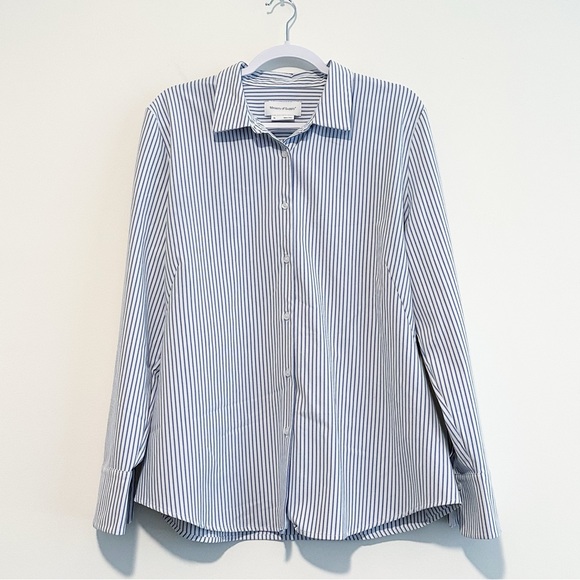 Ministry of Supply Tops - Ministry of Supply Women's White and Blue Striped Button-Down Shirt